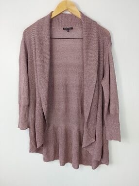 Eileen Fisher Mauve Lagenlook Italian Yarn Linen Blend Open Front Cardigan